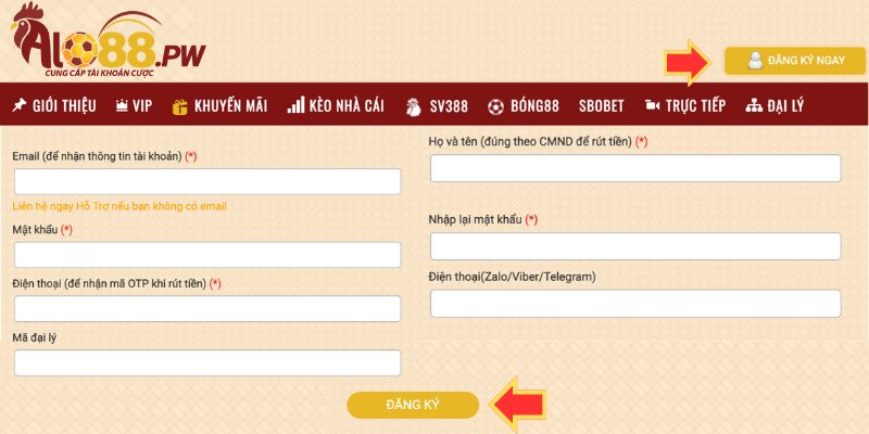 Nhập thông tin để tạo tài khoản Alo88